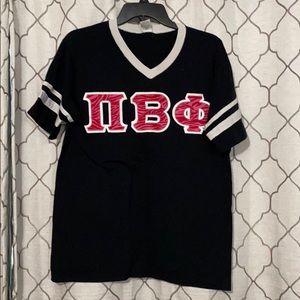 Black baseball v-neck Pi Beta Phi shirt